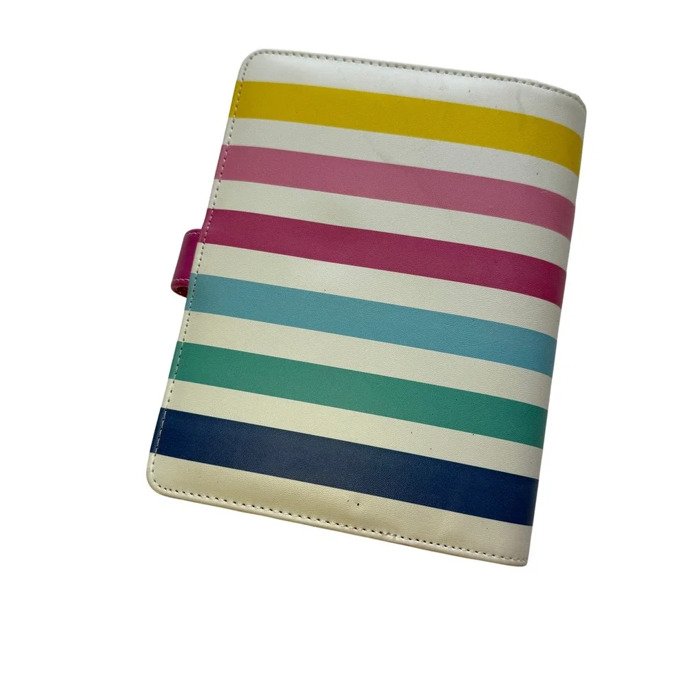 Striped Ring Planner Organizer Faux Leather Pink Interior Weekly‎ Monthly